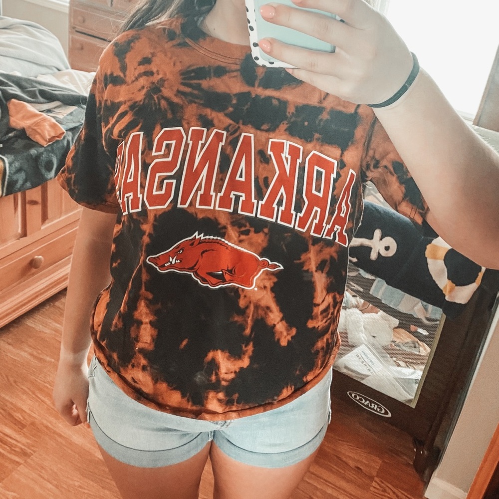 Arkansas bleach tie dye champion cropped shirt
